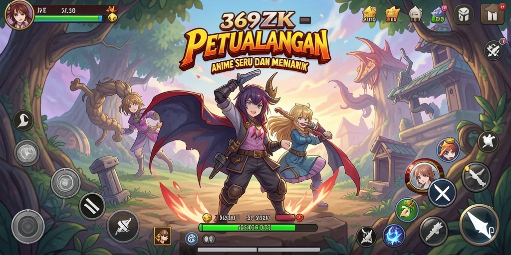 Gameplay seru menampilkan pertarungan karakter Anime yang menarik.