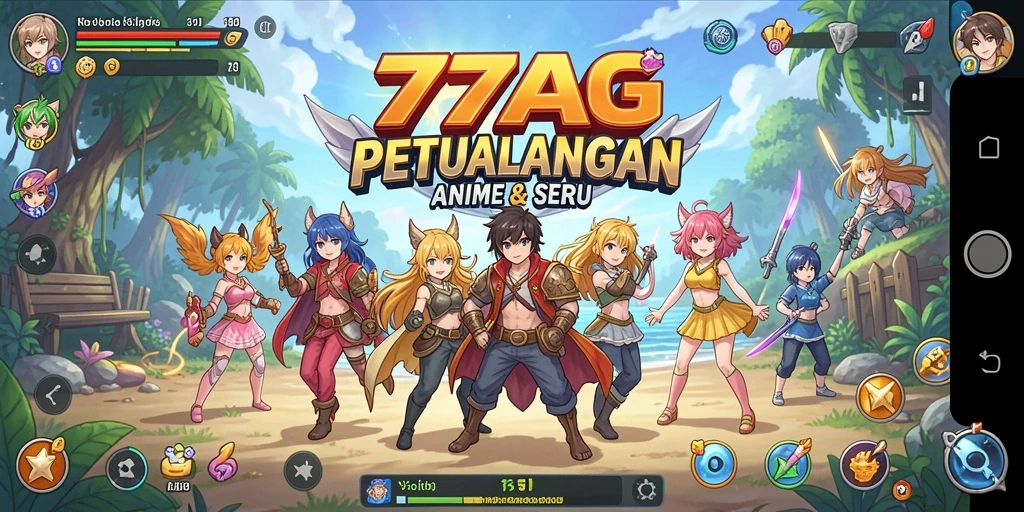 Screenshot gameplay 77AG menampilkan karakter anime beraksi.