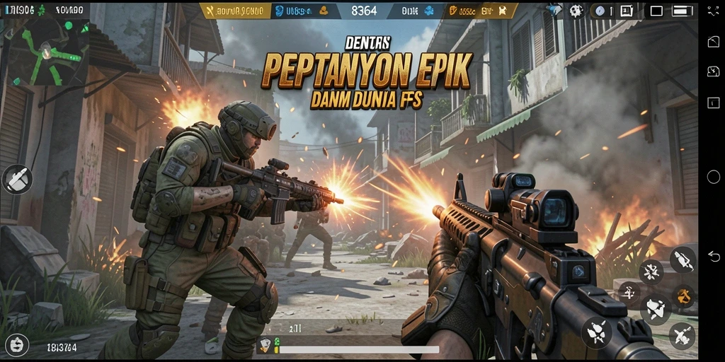 Screenshot menampilkan aksi pertempuran intens di game FPS.