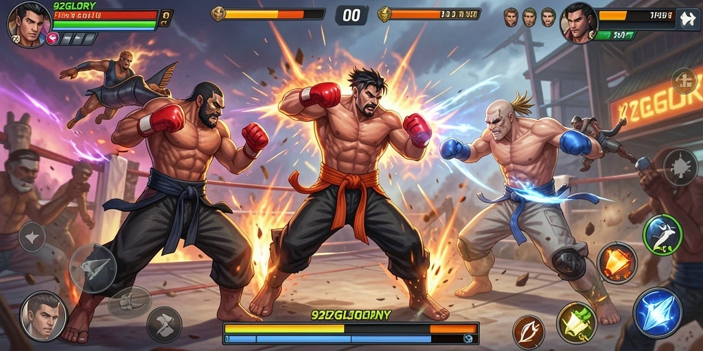 Screenshot gameplay 92GLORY dengan aksi pertarungan yang mendebarkan.