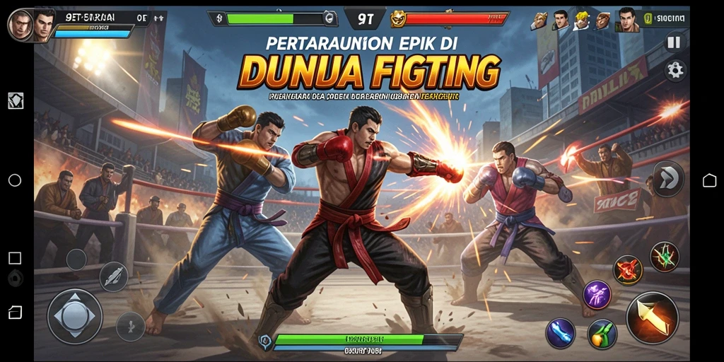 Tangkapan layar dari gameplay Fighting 9ET yang intens.